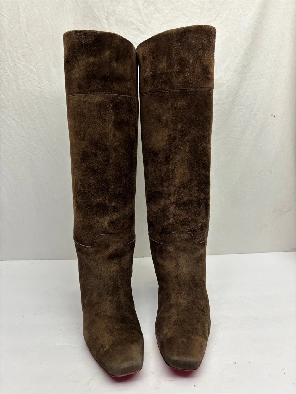 Christian Louboutin Women's Tall Brown Suede Knee-High Boots, size 38